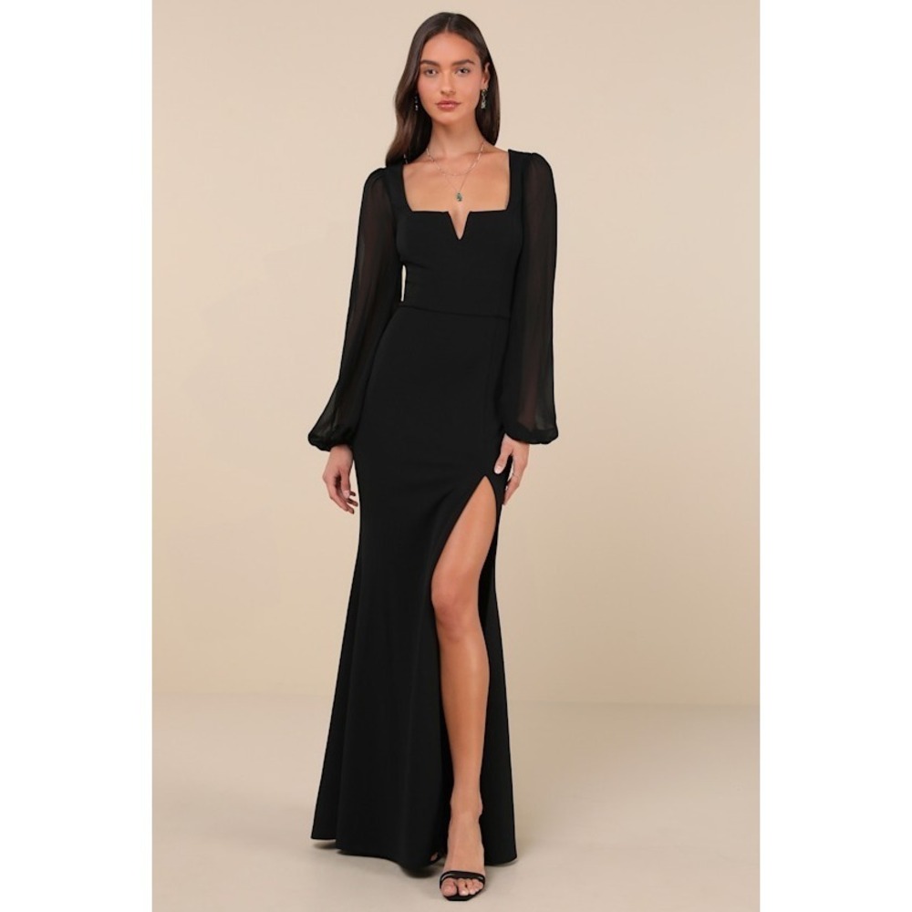 Lulus Composed Elegance Black Balloon Sleeve Mermaid Maxi Dress - Size 1X